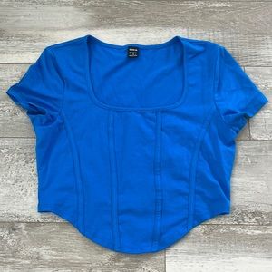 women’s bright blue shein cropped corset top size M